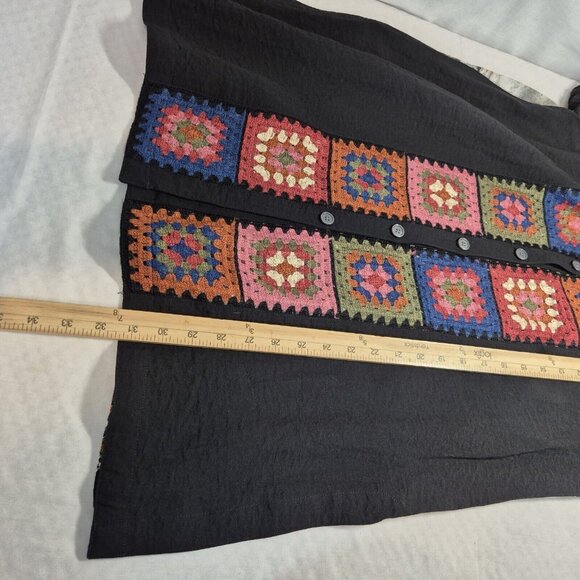 John Mark Womens M Black Button-Up Crochet Patchwork Tunic Blouse - Picture 3 of 14